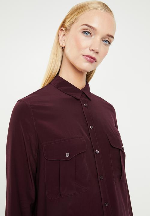 MANGO - Double pocket shirt - burgundy
