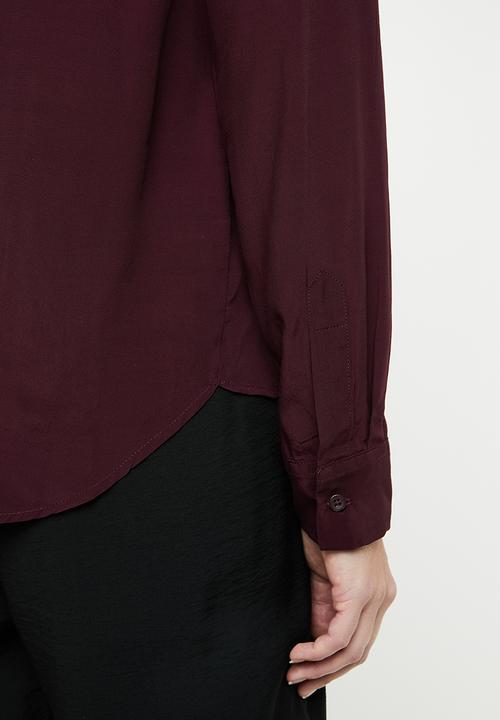 MANGO - Double pocket shirt - burgundy