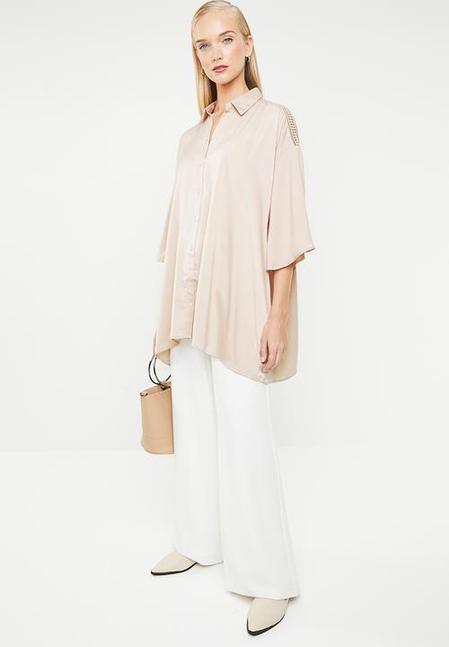 MANGO - Oversized blouse with crochet detail - neutral