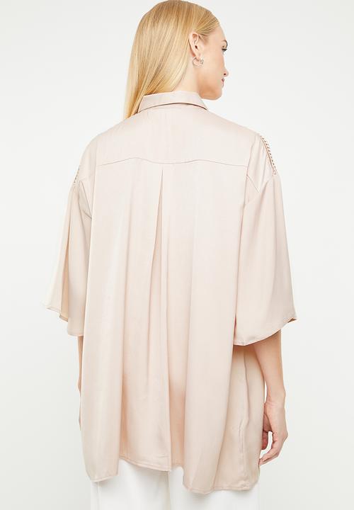 MANGO - Oversized blouse with crochet detail - neutral