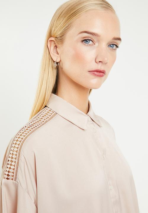 MANGO - Oversized blouse with crochet detail - neutral
