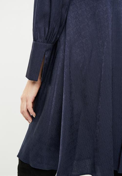 MANGO - Satin finish neck tie dress - navy