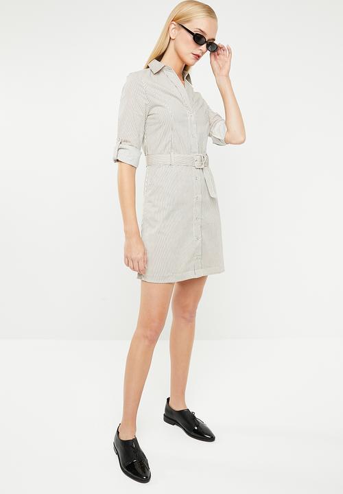 MANGO - Self stripe shirt dress - neutral & navy