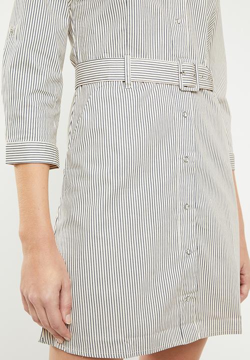 MANGO - Self stripe shirt dress - neutral & navy