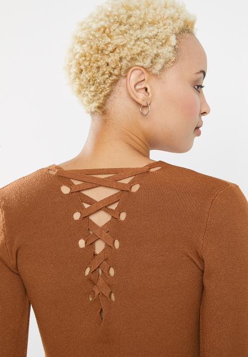 SISSY BOY - Logo knitwear with back lace up detail - rust