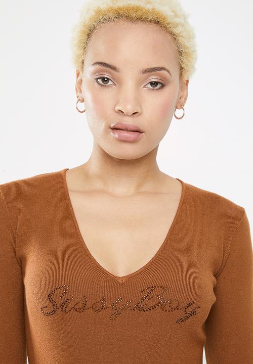 SISSY BOY - Logo knitwear with back lace up detail - rust