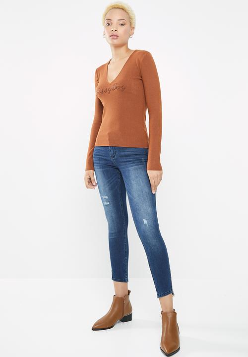 SISSY BOY - Logo knitwear with back lace up detail - rust
