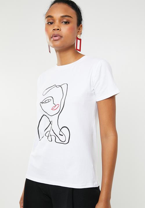 STYLE REPUBLIC - Face abstract T-shirt - white
