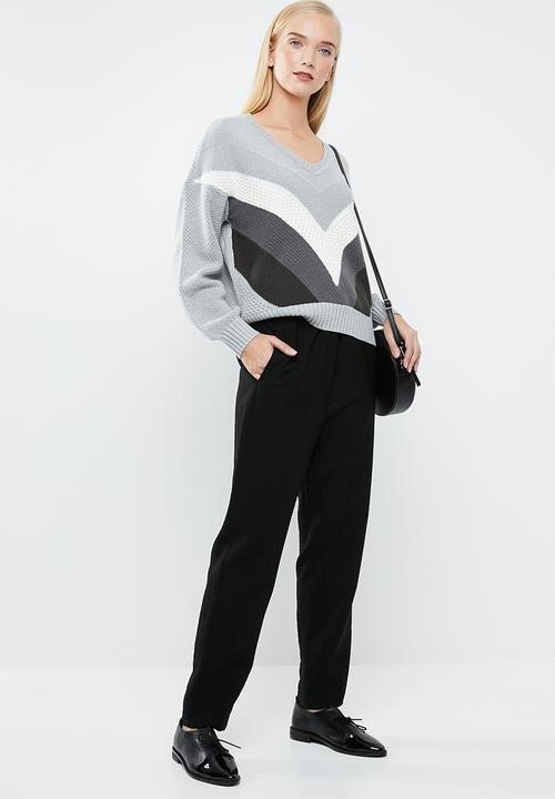 Vero Moda - Ocean V-neck colour block jersey - grey & white