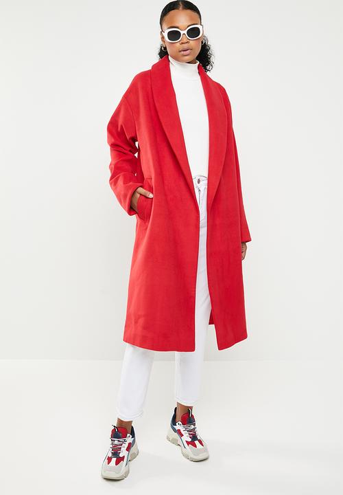 Missguided - Shawl collar midi coat - red