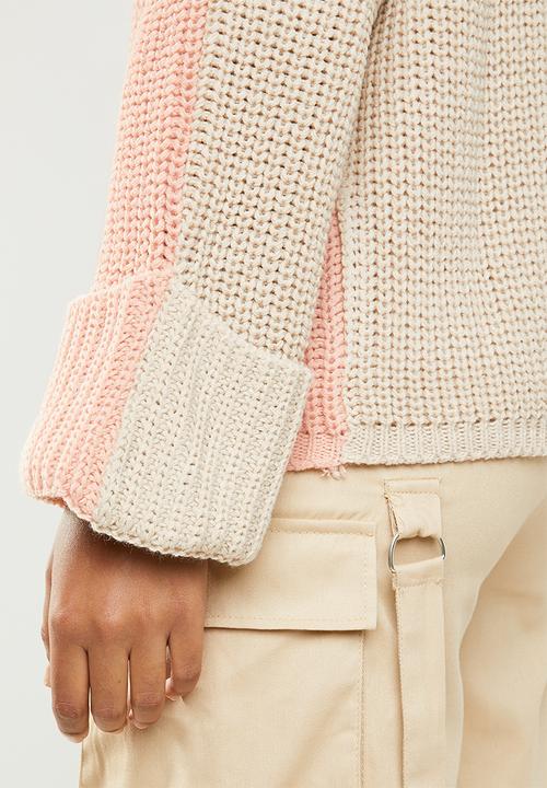 Missguided - Colour block splice crew neck jumper - pink & beige