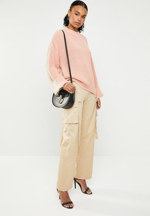 Missguided - Colour block splice crew neck jumper - pink & beige