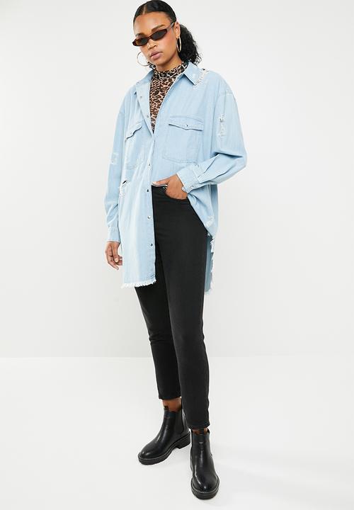 Missguided - Oversized distressed denim shirt - blue