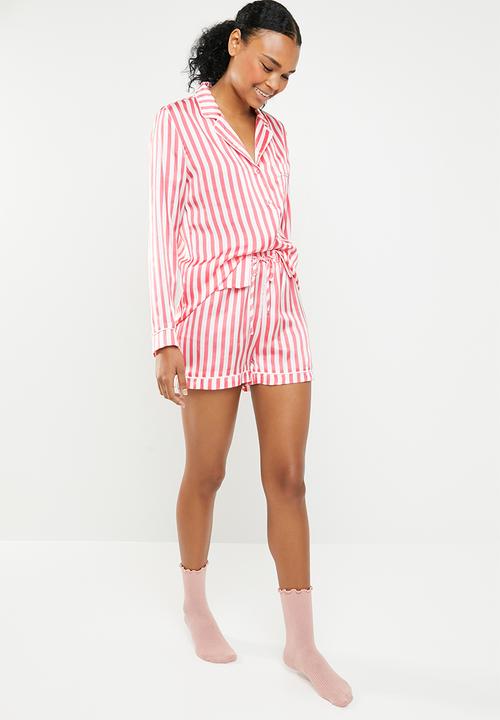 Missguided - Stripe long sleeve short pyjama set - red & white 