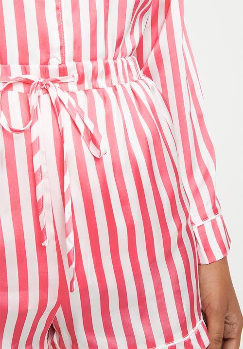 Missguided - Stripe long sleeve short pyjama set - red & white 