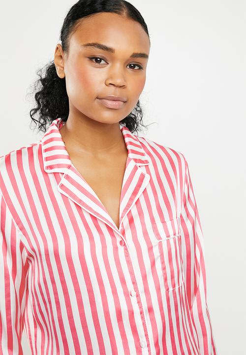 Missguided - Stripe long sleeve short pyjama set - red & white 