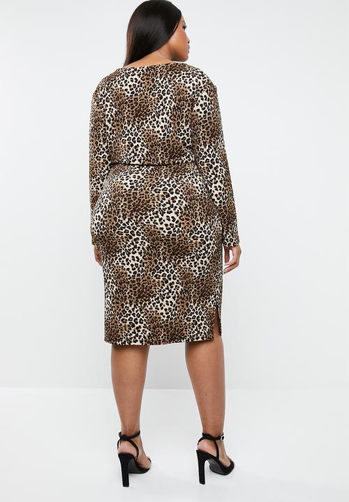Superbalist - V-neck tie front midi dress - animal