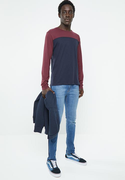 Brave Soul - Brosna tee - burgundy & navy