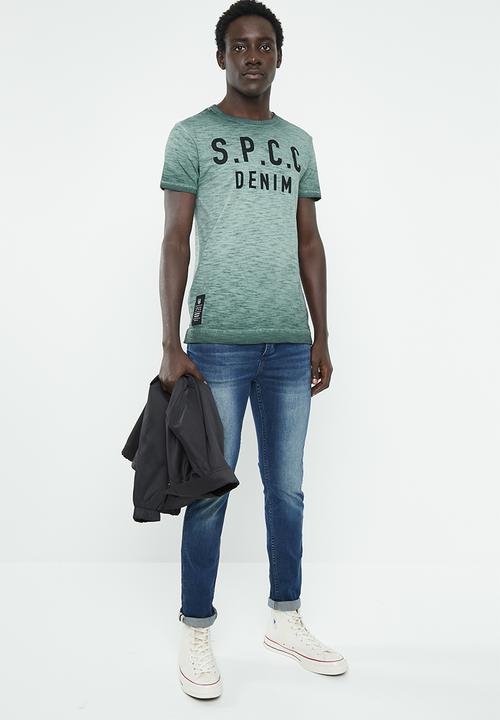 S.P.C.C - Dirty dye shadow stripe tee with applique - green