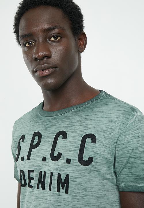 S.P.C.C - Dirty dye shadow stripe tee with applique - green