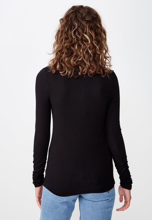 Cotton On - Coco longe sleeve high neck top - black