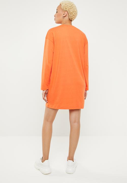 Missguided - Oversized long sleeve zip T-shirt dress - orange