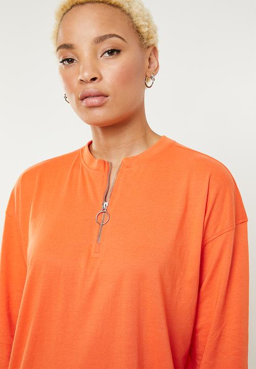 Missguided - Oversized long sleeve zip T-shirt dress - orange
