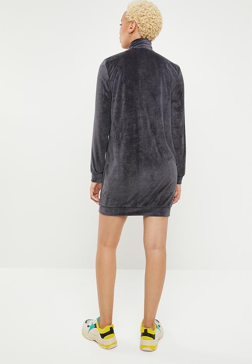 Missguided - High neck zip front velour sweater dress - grey
