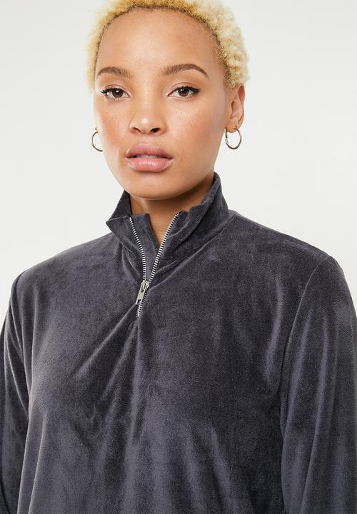 Missguided - High neck zip front velour sweater dress - grey