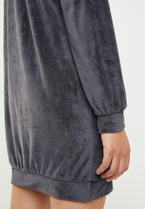 Missguided - High neck zip front velour sweater dress - grey