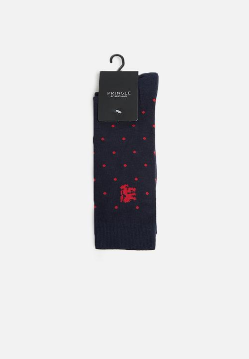 Pringle of Scotland - Logan dot & check 2 pack socks - navy & red