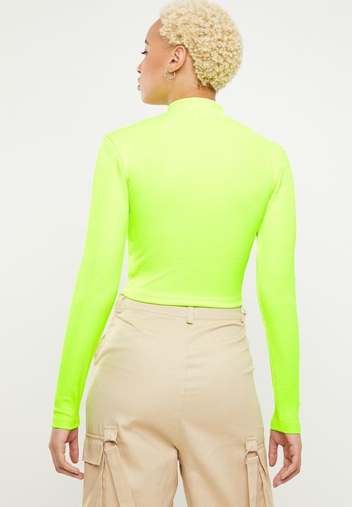 Missguided - Zip front ls ribbed crop top - green