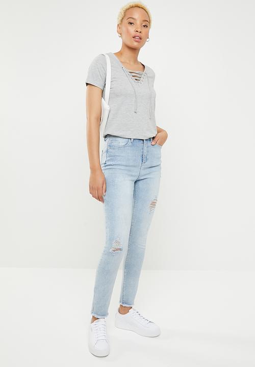 SOVIET - Ladies lace up tee - grey 