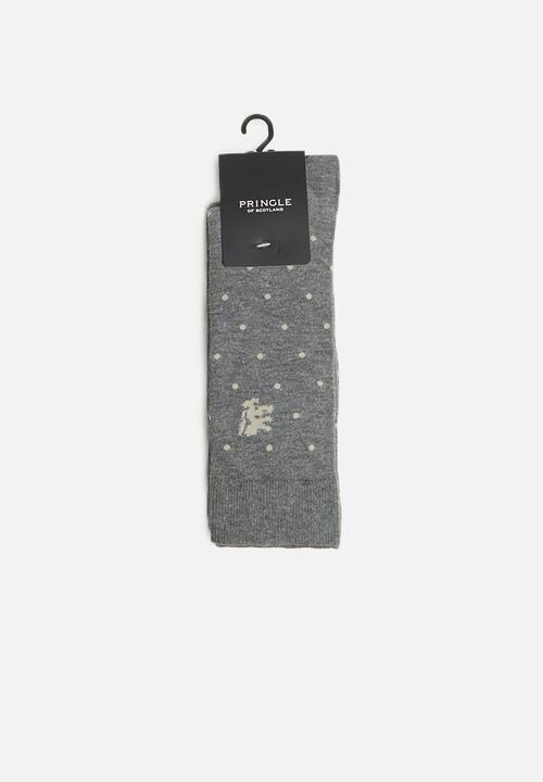Pringle of Scotland - Logan dot & check 2 pack socks - charcoal & khaki