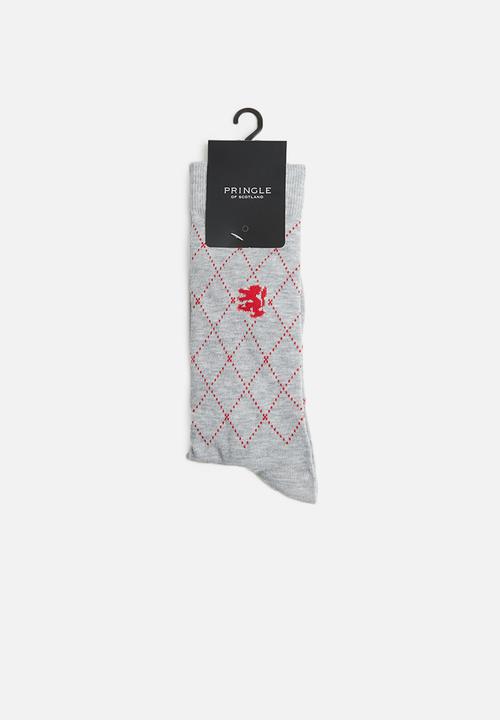 Pringle of Scotland - Harvey raker socks - grey & red