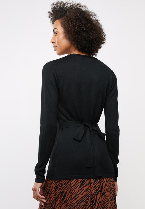 edit - Wrapover jersey with belt - black