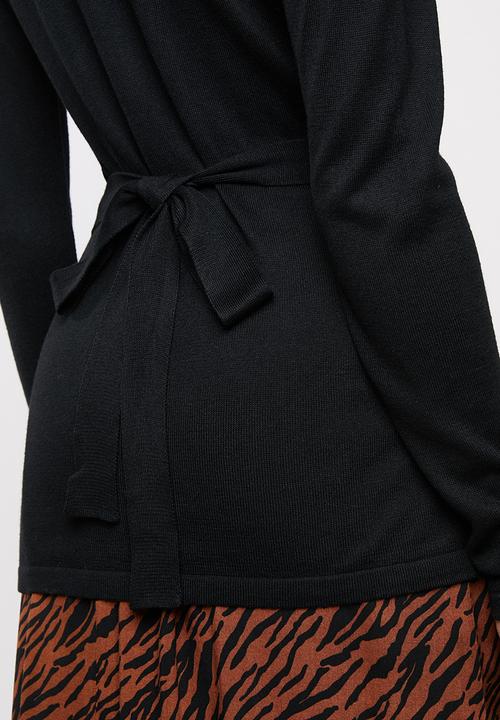 edit - Wrapover jersey with belt - black