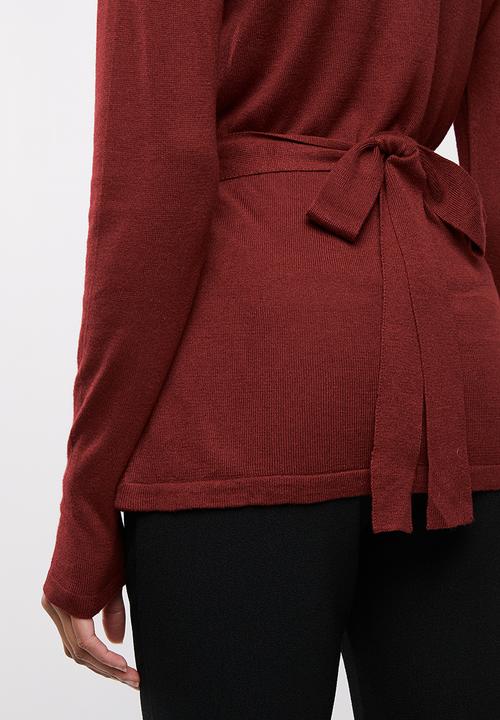 edit - Wrapover jersey with belt - red