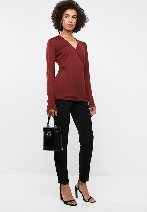 edit - Wrapover jersey with belt - red