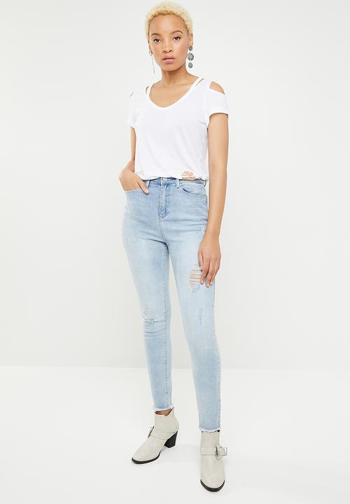 SOVIET - Ladies cold shoulder tee - white