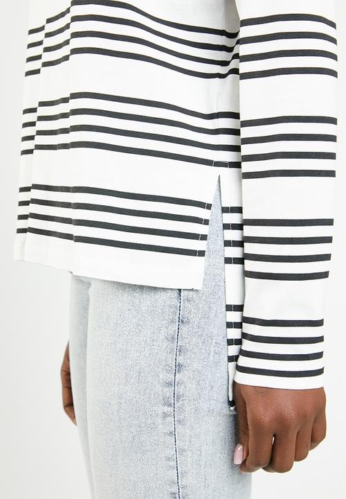 Noisy May - Helen long sleeve shilo hem top - black & white