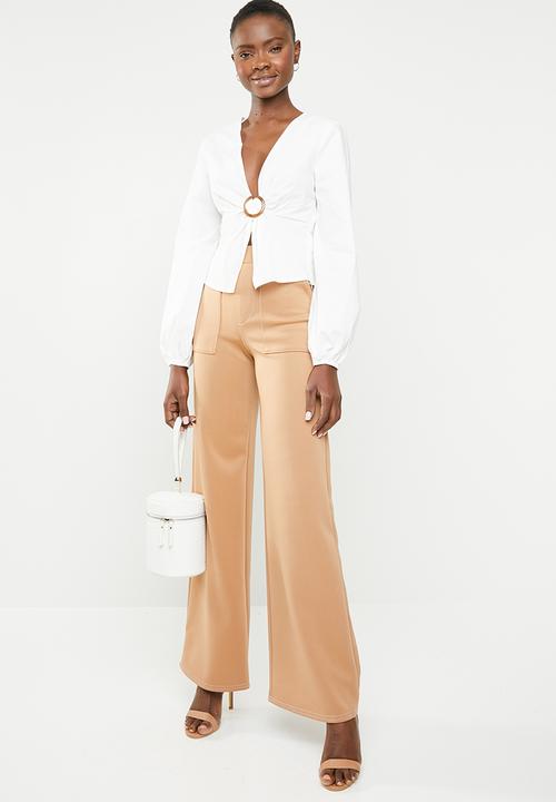 Missguided - Ring front cotton poplin blouse - white