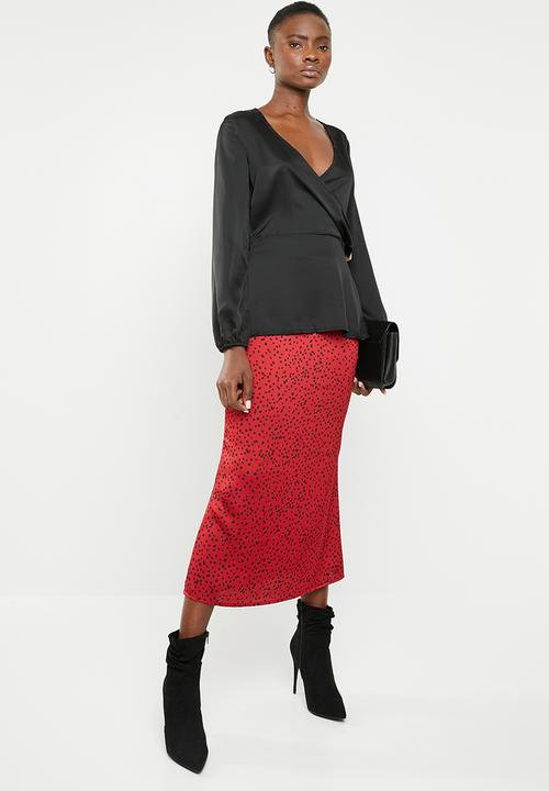 Missguided - Long sleeve wrap side satin blouse - black