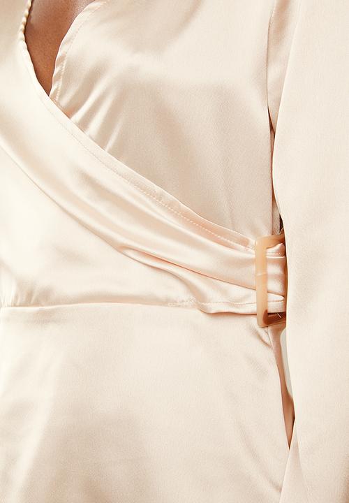 Missguided - Long sleeve wrap side satin blouse - neutral
