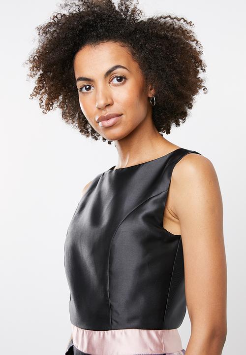edit - Colour block satin dress - black