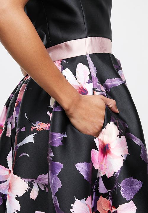 edit - Colour block satin dress - black