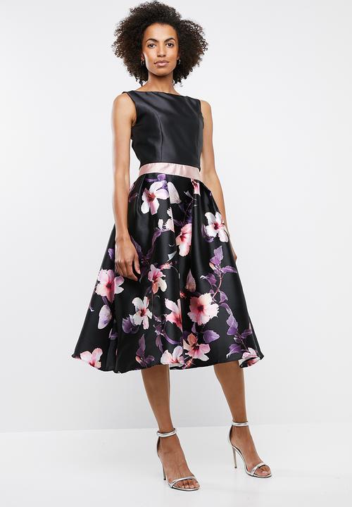 edit - Colour block satin dress - black