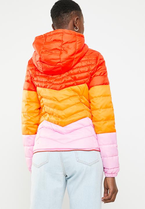 ONLY - Demi blocked hooded jacket - orange & pink