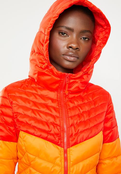 ONLY - Demi blocked hooded jacket - orange & pink