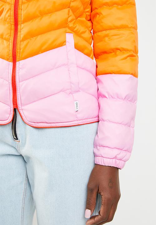 ONLY - Demi blocked hooded jacket - orange & pink